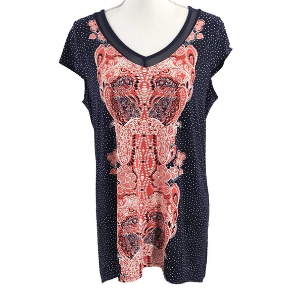 Peck & Peck Womens Size Medium Mixed Print V-Neck Blouse Short Sleeve Pullover - Picture 1 of 7